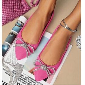 SM New York Pink Flats with Silver Bow
